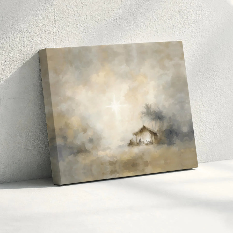 Watercolor Nativity Scene Canvas | Star of Bethlehem Wall Art | Premium 1.25-Inch Gallery Wrap | Christmas Religious Home Decor Gift