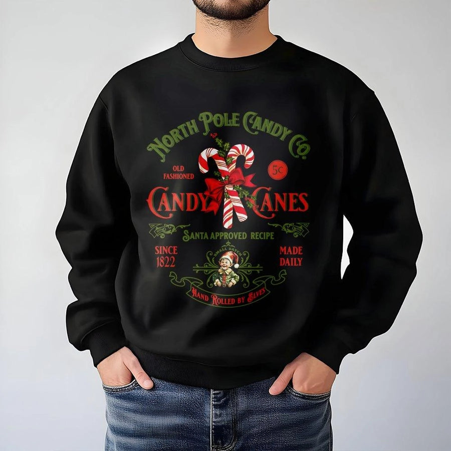 Christmas Candy Cane Sweatshirt | Retro North Pole Candy Co Graphic | Premium Cotton Blend Unisex Crewneck | Festive Holiday Gift for Adults