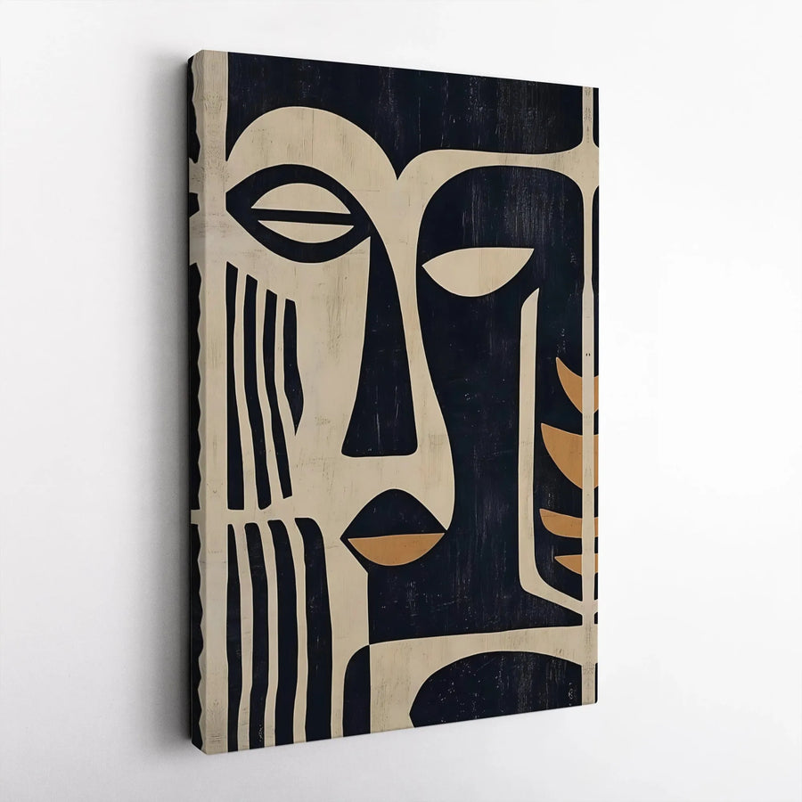 Abstract Face Canvas Wall Art | Minimalist Black and Beige Line Art | Thick Gallery Wrapped Canvas | Modern Home & Office Decor Gift