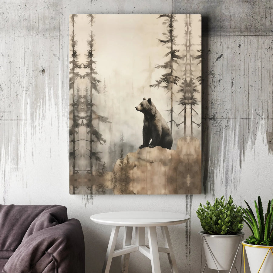 Misty Forest Bear Wall Art | Rustic Wildlife Nature Canvas Print | Premium Gallery Wrapped 1.25" Profile | Lodge Decor Gift for Nature Lovers