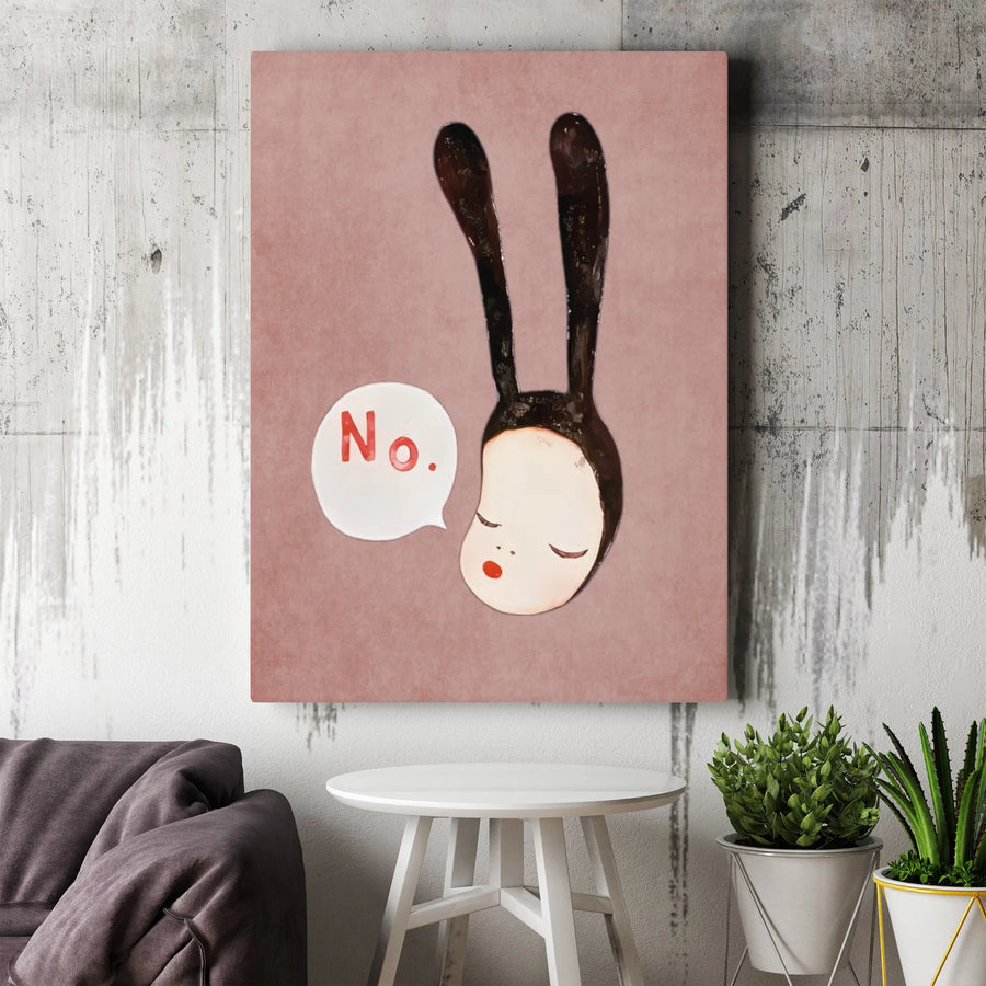 No Bunny Ears Canvas Wall Art | Whimsical Minimalist Illustration | Gallery Wrap 1.25 Inch Wood Frame | Quirky Modern Home Decor Gift