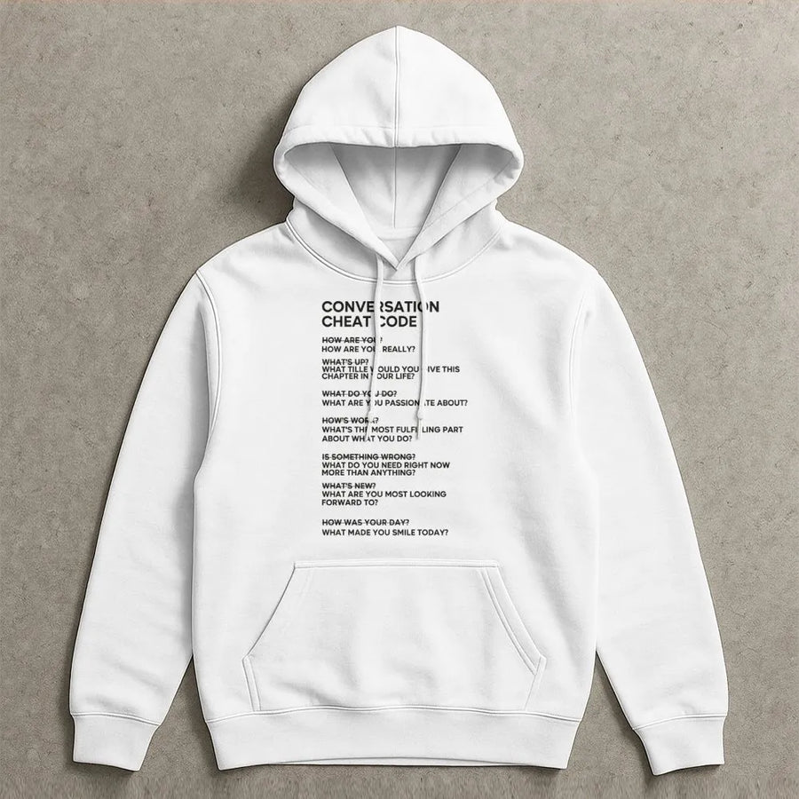 Conversation Cheat Code Hoodie | Social Anxiety Ice Breaker Questions | Premium Cotton Blend | Gift for Introverts, Public Speakers & Students