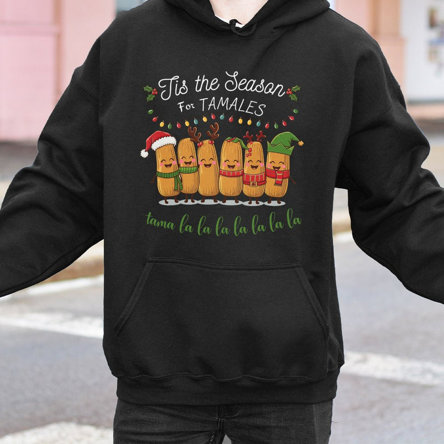 Tis The Season For Tamales Hoodie | Funny Mexican Christmas Food Graphic | Premium Cotton Blend | Gift For Him Her