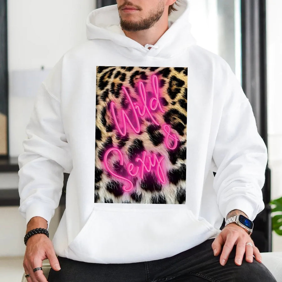 Wild and Sexy Leopard Print Hoodie | Pink Neon Graphic Streetwear | Premium Cotton Blend | Trendy Aesthetic Gift for Her