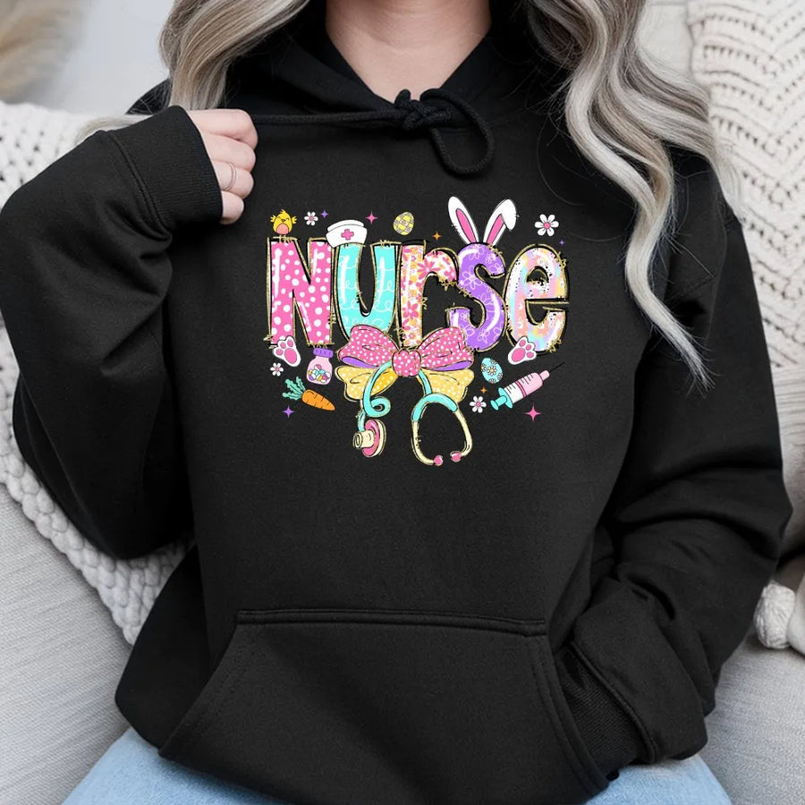 Nurse Easter Hoodie | Coquette Bow Bunny Ears Stethoscope | Premium Soft Cotton Blend | Cute Spring Gift for RN Nursing Students