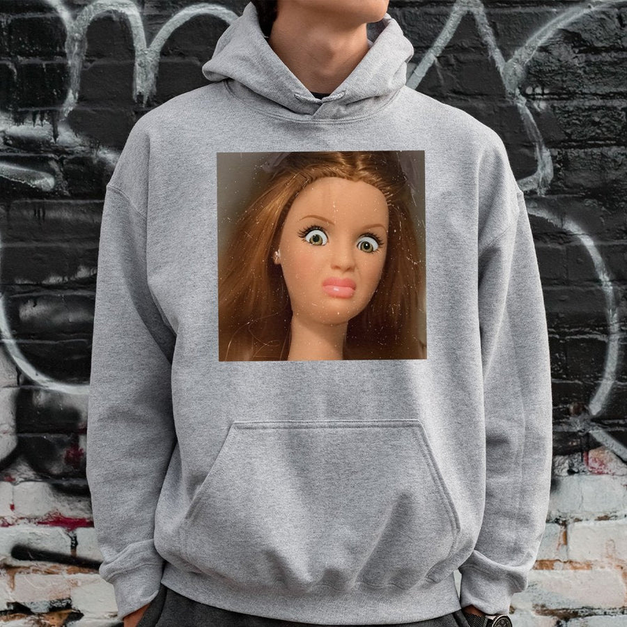 Shocked Doll Meme Hoodie | Funny Sarcastic Expression Graphic | Premium Cotton Blend | Unisex Gift for Gen Z & Internet Culture Lovers