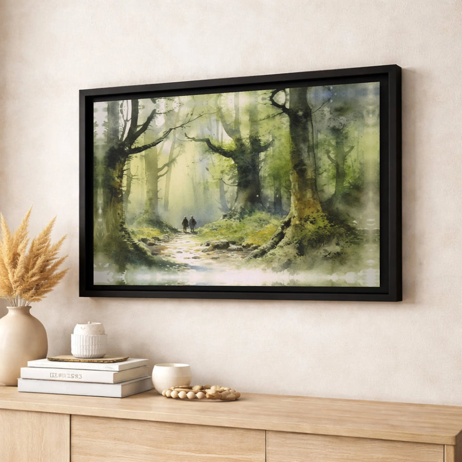 Forest Path Wall Art | Watercolor Woodland Scene | Premium Gallery Wrap Canvas | Serene Nature Decor Gift for Home Office