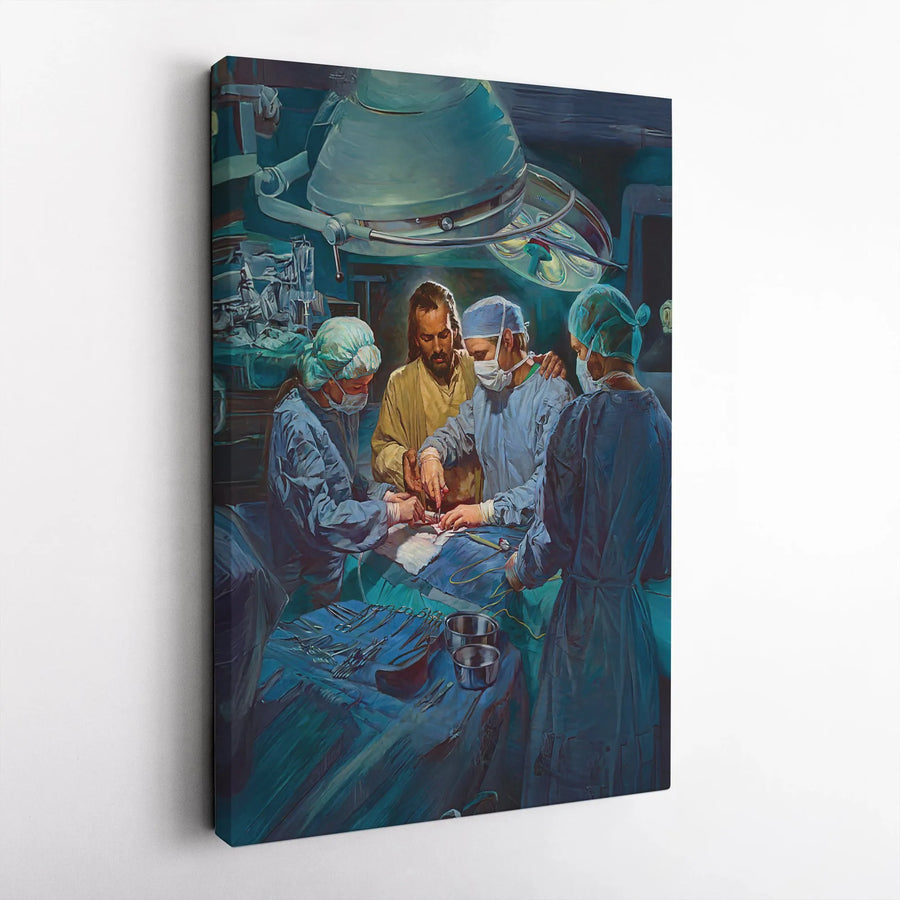 Jesus Guiding Surgeon Canvas Art | Operating Room Medical Wall Decor | Premium Gallery Wrap Print | Christian Gift for Doctor or Surgeon