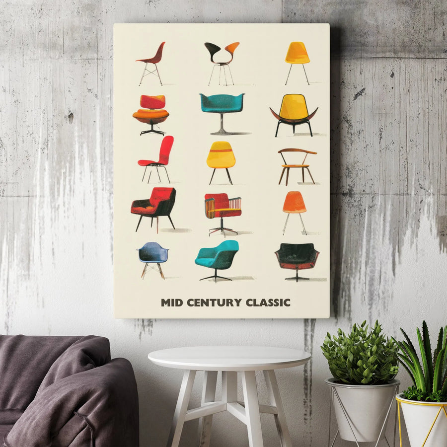 Mid Century Modern Chair Poster | Iconic Furniture Design Art Print | Gallery Wrapped Canvas | Minimalist Home Decor Gift for Interior Design Lovers