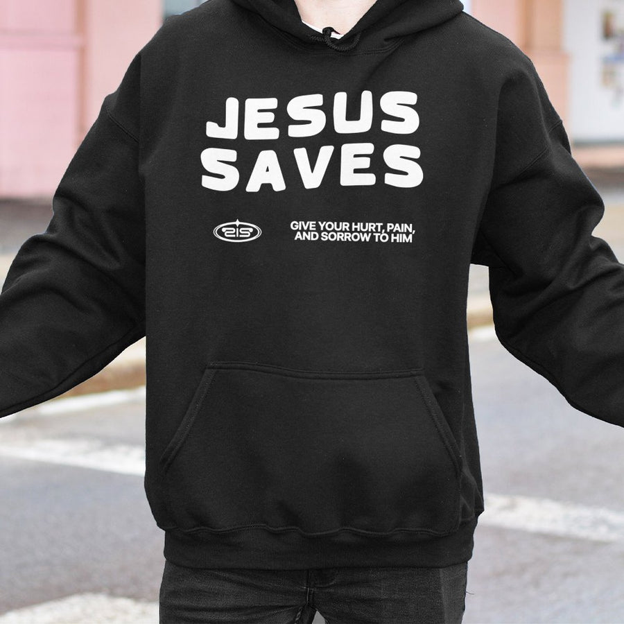 Jesus Saves Hoodie | Christian Graphic Apparel | Soft Cotton-Blend Premium Quality | Inspirational Gift for Faith-Based Streetwear Enthusiasts