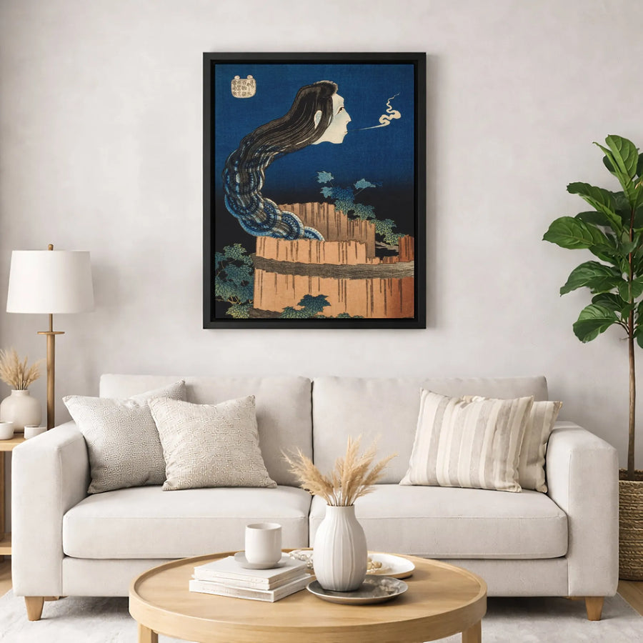 Japanese Ghost Art Canvas | Ukiyo-e Woodblock Print Sara-Yashiki Wall Decor | Gallery-Quality Fade-Resistant Print | Gothic Home Decor Gift for Collectors