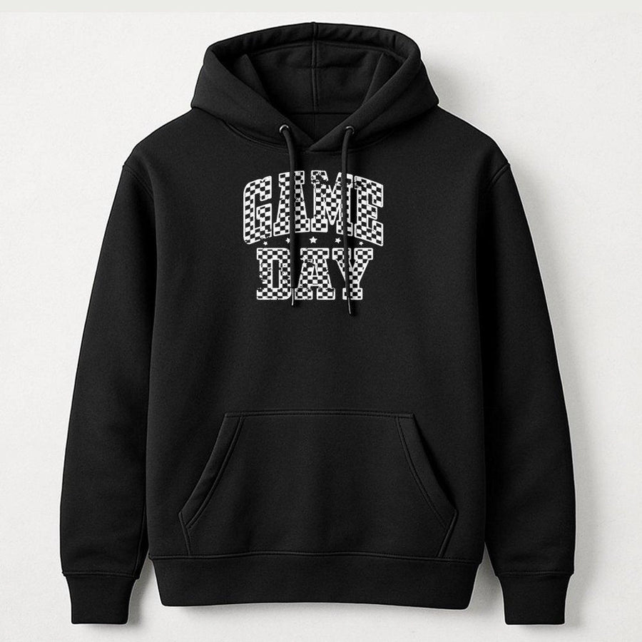 Game Day Hoodie | Checkered Sports Graphic Pullover | Premium Cotton Blend | Gift for Baseball Mom or Fan