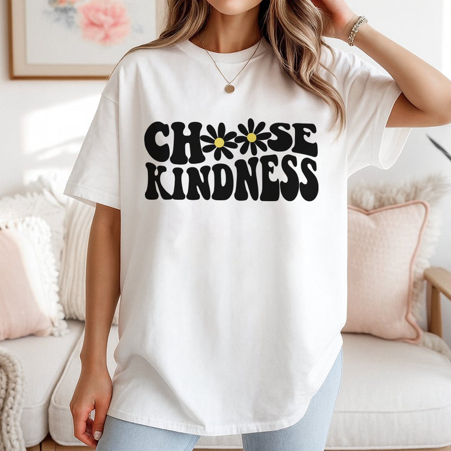 Choose Kindness T-Shirt | Retro Daisy Flower Graphic | 100% Cotton Premium Tee | Positive Mental Health Gift For Teacher