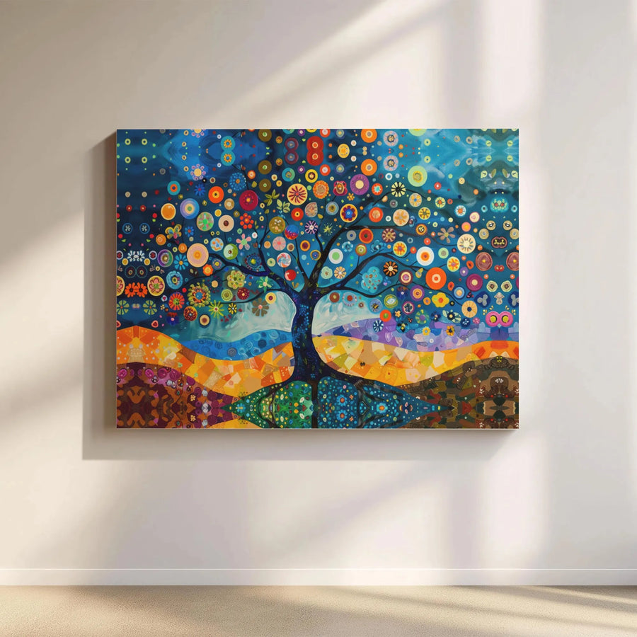 Tree of Life Canvas Wall Art | Colorful Abstract Mosaic Painting | Premium Gallery Wrap Print | Modern Living Room Decor Gift