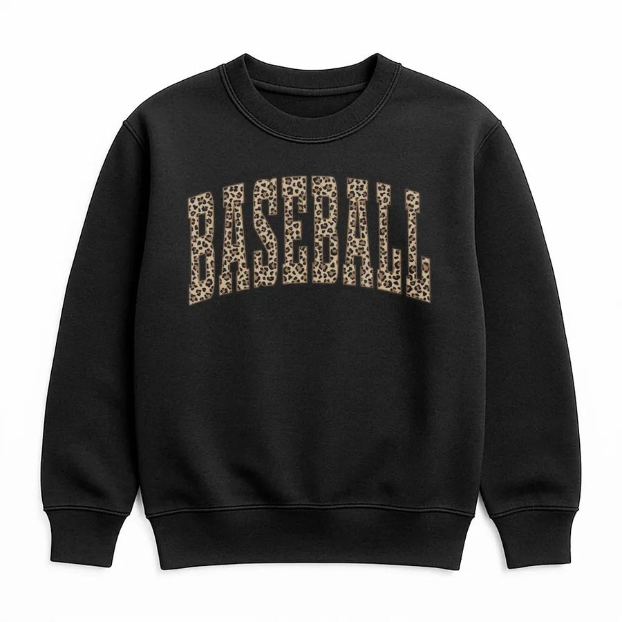 Baseball Sweatshirt | Leopard Print Varsity Letters | Cozy Cotton Blend | Game Day Gift for Baseball Mom