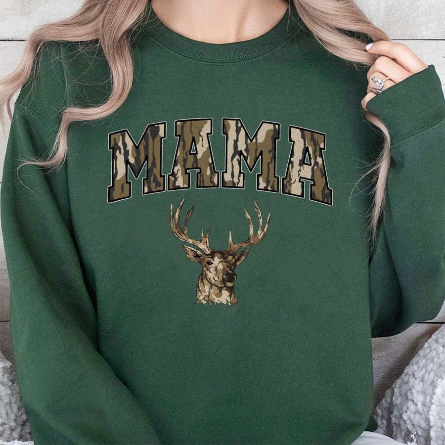 Mama Camo Deer Sweatshirt | Hunting Season Graphic Crewneck | Premium Cotton Blend | Gift For Hunting Mom Hunter Wife Outdoor Enthusiast