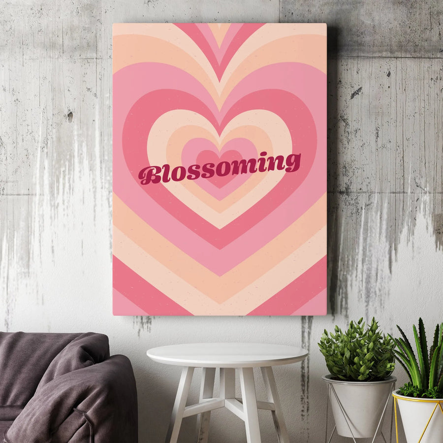 Blossoming Retro Heart Canvas | Concentric Pink Wall Art | 1.25 Inch Premium Gallery Wrap | Aesthetic Bedroom Decor Gift