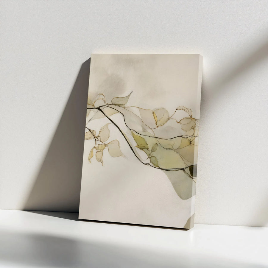 Abstract Botanical Vertical Canvas | Minimalist Line Art Leaves Print | Premium 1.25" Thick Gallery Wrapped Wall Art | Modern Home & Office Decor Gift