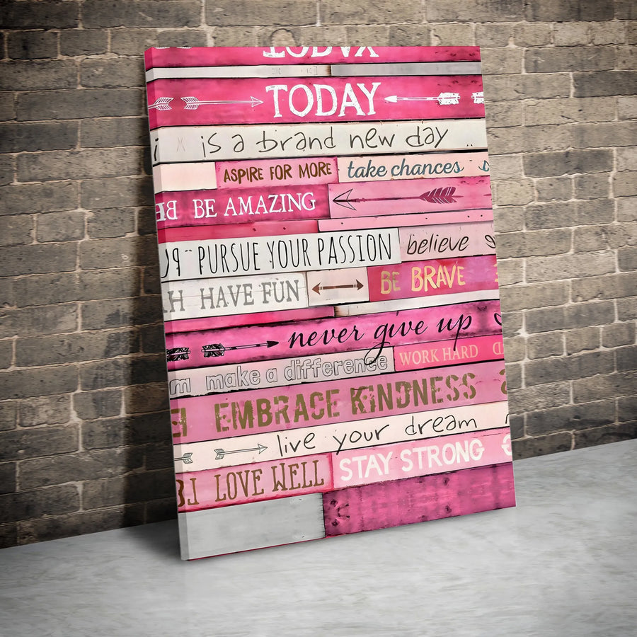 Inspirational Quotes Wall Art | Today Is A Brand New Day Typography Canvas | Premium Gallery-Wrapped Decor | Motivational Gift for Home and Office