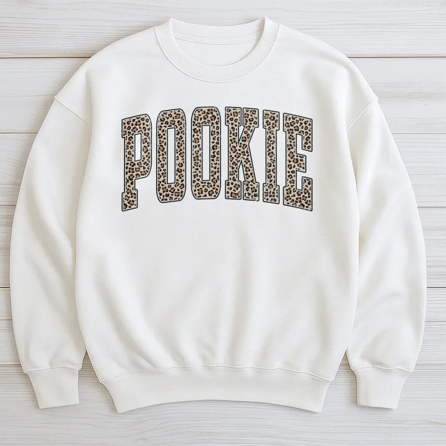 Pookie Sweatshirt | Varsity Leopard Print Lettering | Premium Cotton Blend | Cute Gift For Girlfriend Bestie Valentine Anniversary