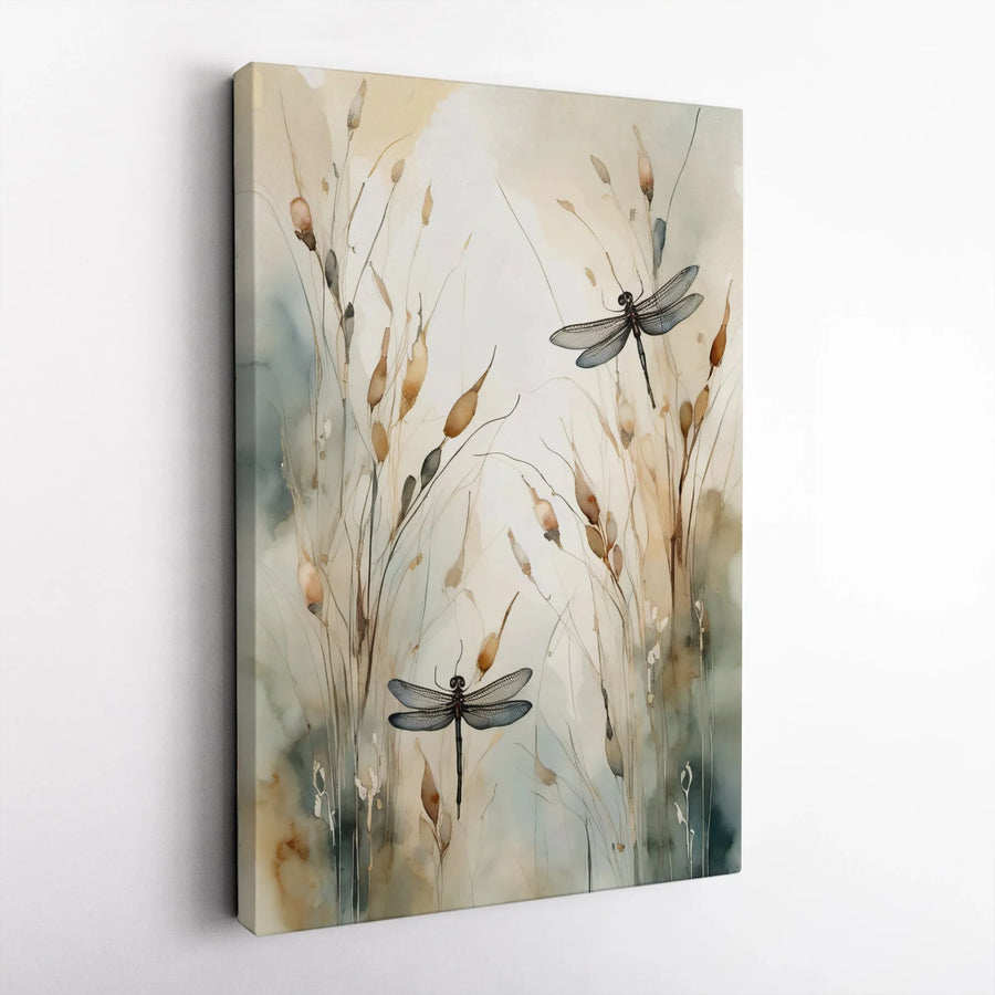 Watercolor Dragonfly Canvas Wall Art | Abstract Botanical Insect Painting | Premium Thick Gallery Wrap | Modern Farmhouse & Boho Home Decor Gift