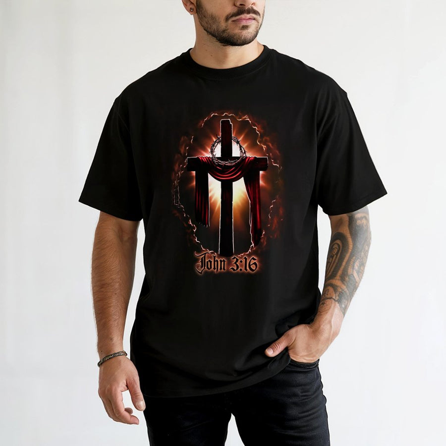 John 3:16 Christian T-Shirt | Vintage Cross Graphic Tee | 100% Cotton Premium Quality | Faith-Based Religious Gift for Men and Women