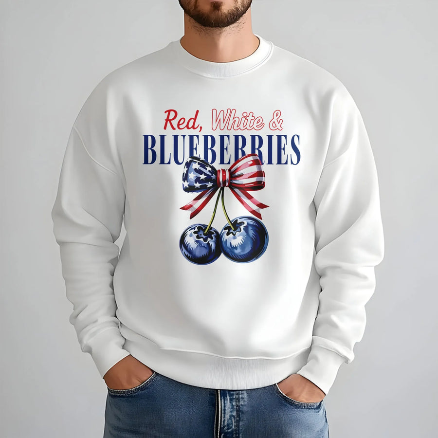 Red White And Blueberries Sweatshirt | Patriotic American Flag Bow Design | Premium Soft Fleece | 4th of July Independence Day Gift For Her