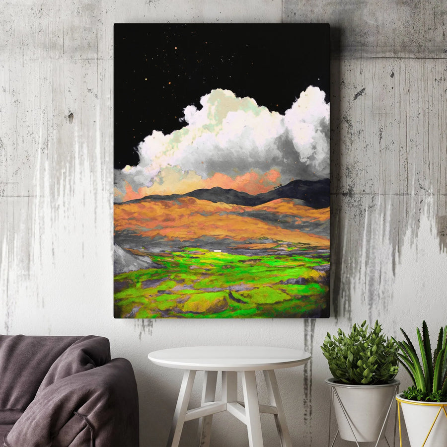 Abstract Landscape Canvas Print | Starry Night Sky and Green Valley | Gallery-Quality 1.25-Inch Profile | Modern Home Decor Wall Art