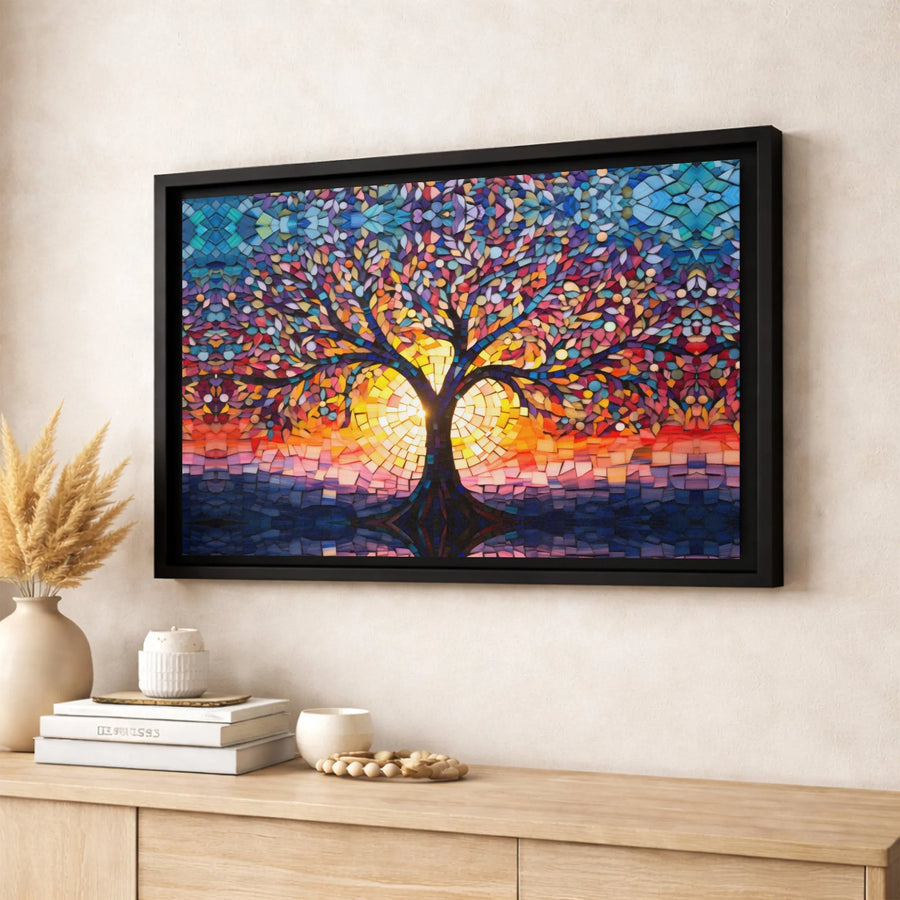 Tree Of Life Wall Art | Colorful Mosaic Sunset Canvas Print | Gallery-Quality 1.25" Profile | Premium Home Decor Gift