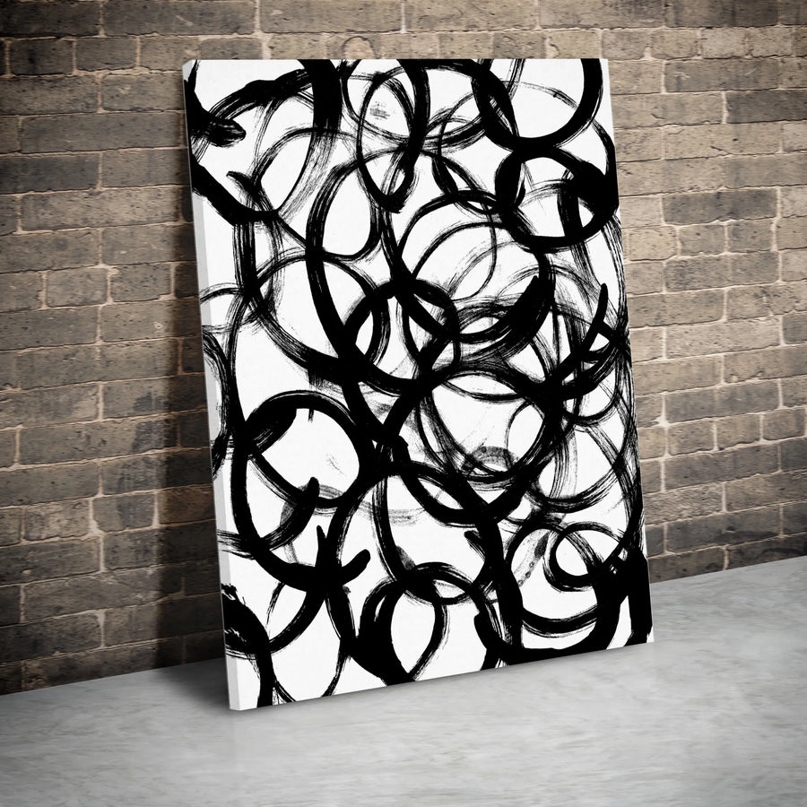 Abstract Brush Stroke Vertical Canvas | Monochrome Ink Swirl Artwork | Thick 1.25" Gallery Wrap | Premium Wall Art for Modern Home Decor