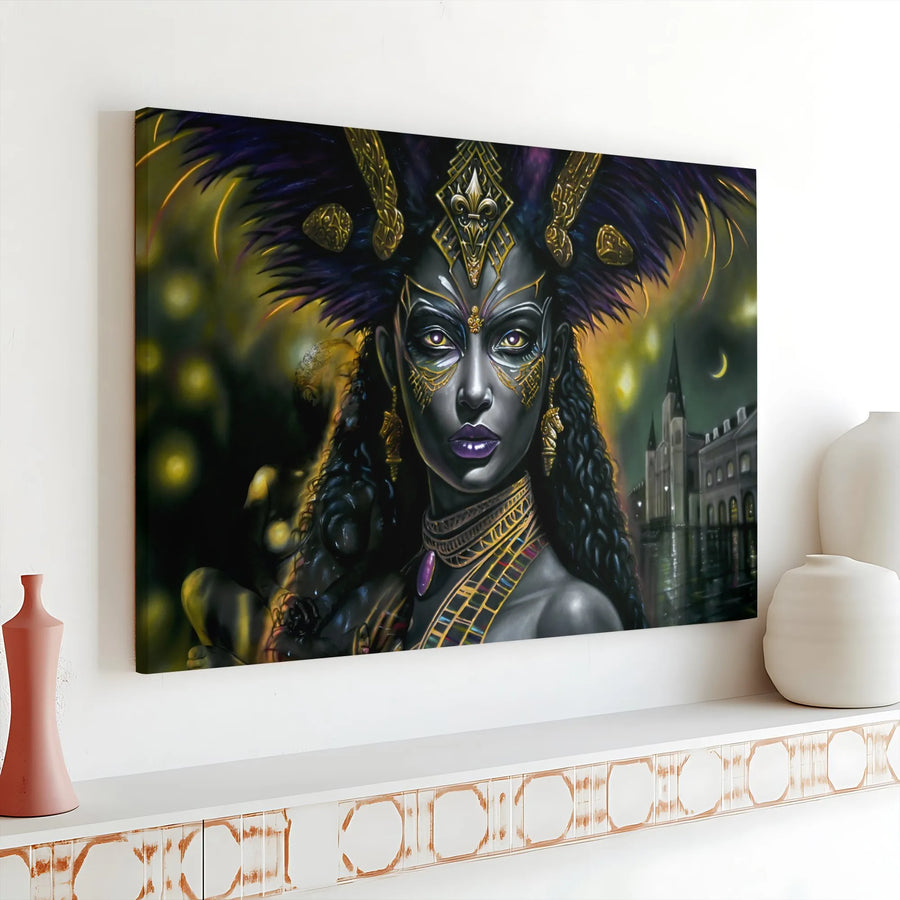 Mardi Gras Queen Canvas Wall Art | Mystical New Orleans Voodoo Portrait | Premium Fade-Resistant Print | Collector's Home Decor Gift for NOLA Lovers