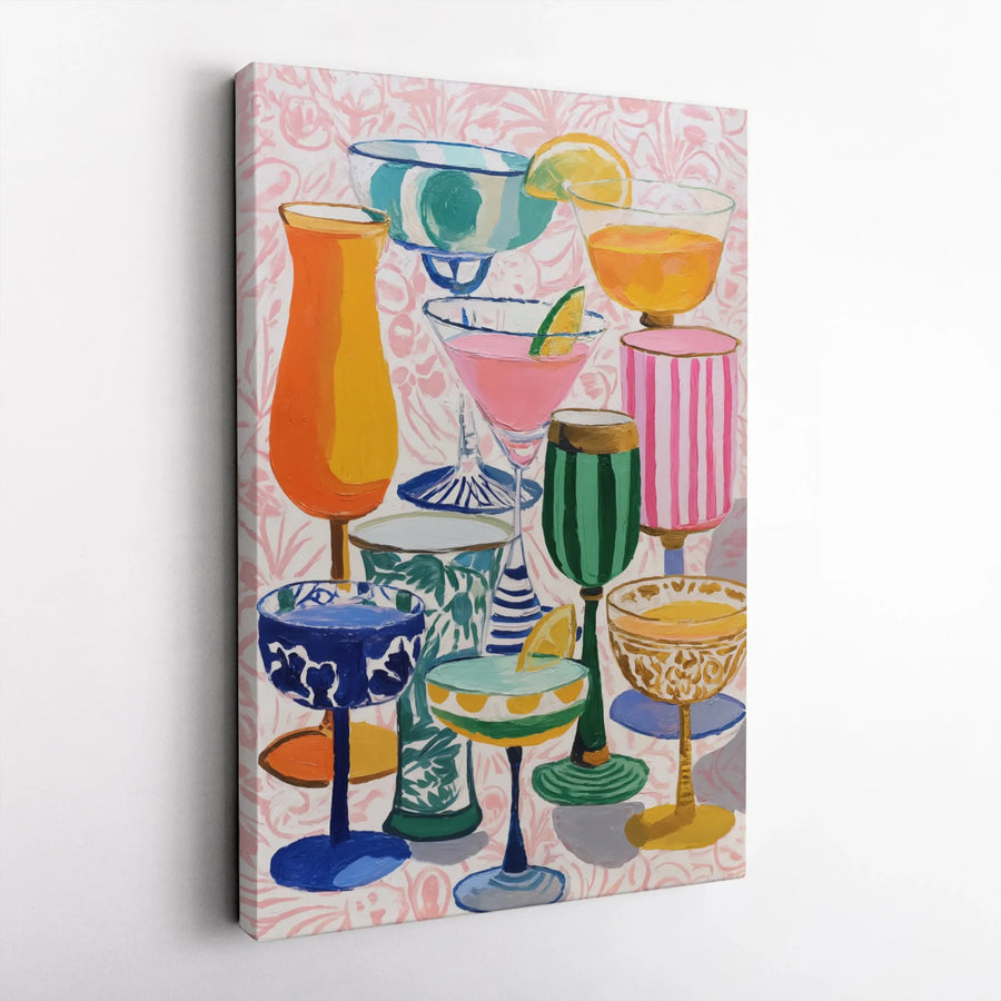 Cocktail Glass Wall Art | Colorful Bar Cart Aesthetic Decor | Premium 1.25-Inch Canvas Print | Gift for Home Kitchen or Dining Room