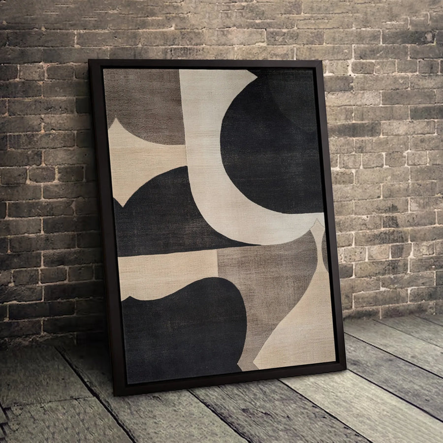Modern Abstract Geometric Canvas Art | Neutral Black and Beige Curvy Shapes | Premium Gallery-Wrapped Print | Minimalist Home Office Wall Decor