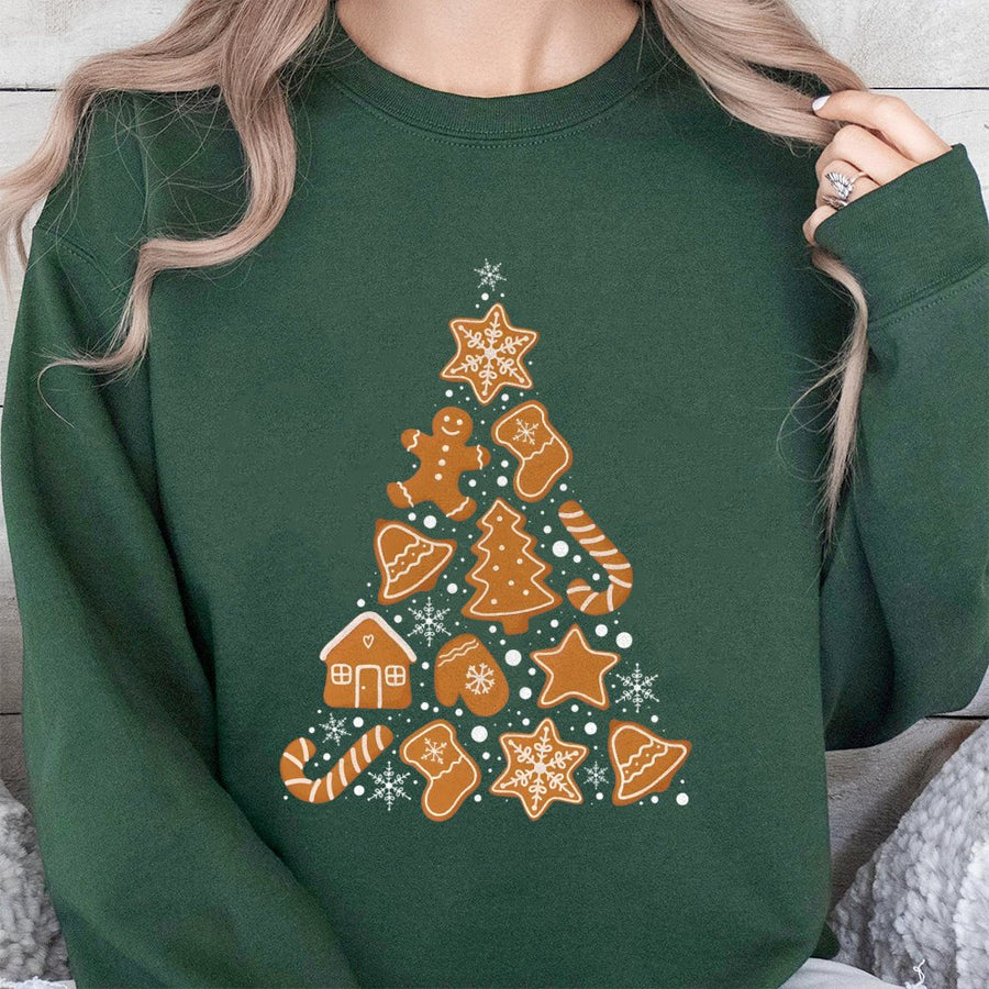 Gingerbread Christmas Tree Sweatshirt | Cute Holiday Cookie Graphic | Soft Cotton Blend Unisex Pullover | Festive Winter Gift for Baker