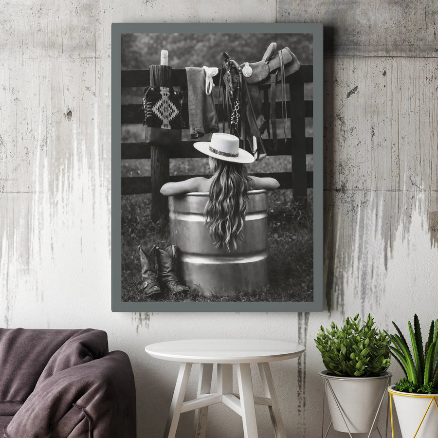 Western Cowgirl Canvas Wall Art | Black and White Rustic Photography | Premium Fade-Resistant Print | Collector's Gift for Farmhouse Decor