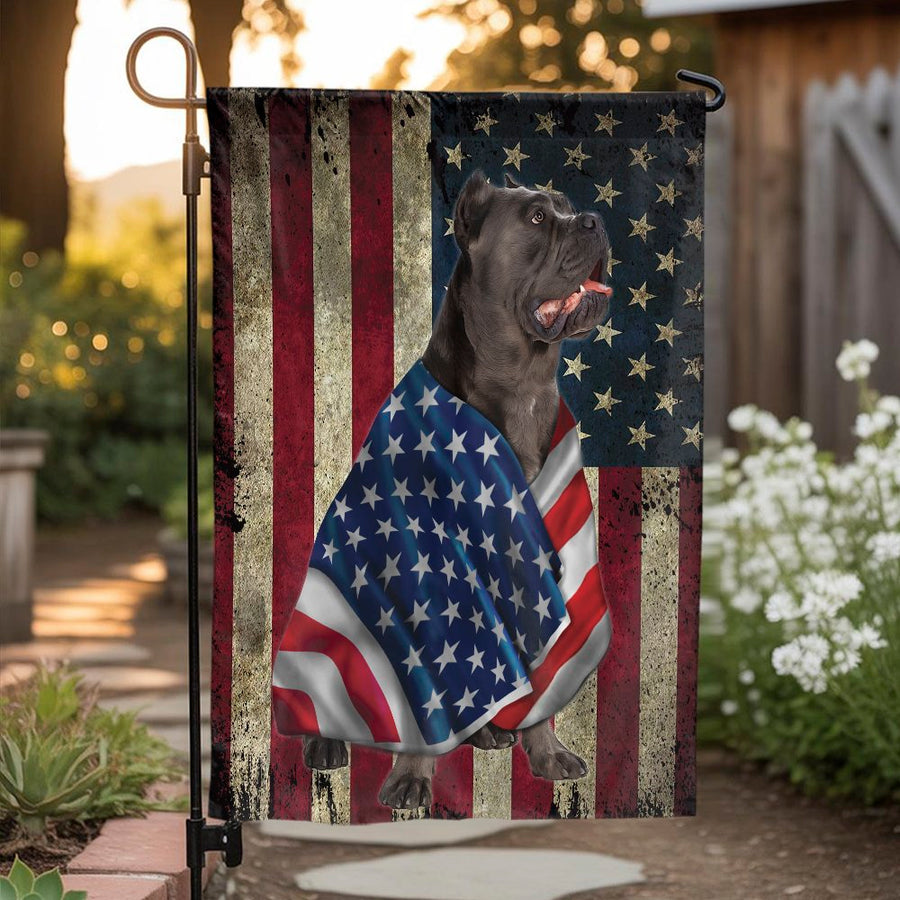 Cane Corso Garden Flag | Patriotic American Flag Dog Portrait | Premium Weather-Resistant Polyester | USA Flag Decor Gift for Dog Lovers