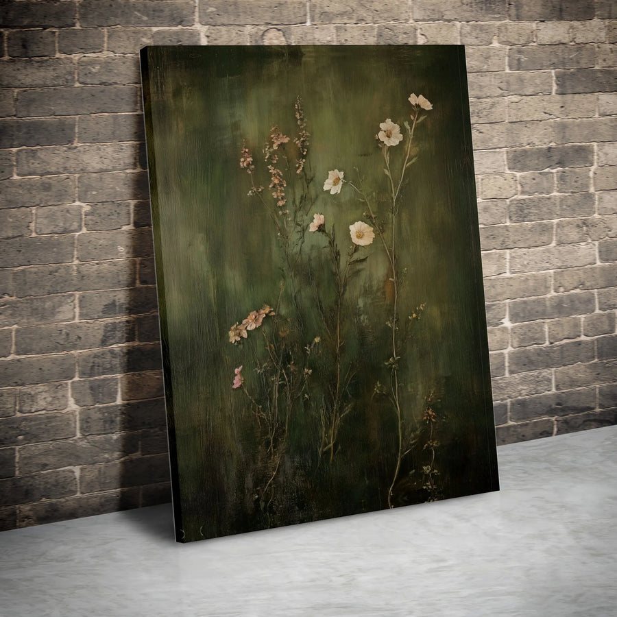 Vintage Wildflower Canvas Print | Moody Botanical Oil Painting Style | Premium Fade-Resistant Canvas | Dark Academia Cottagecore Home Decor Gift