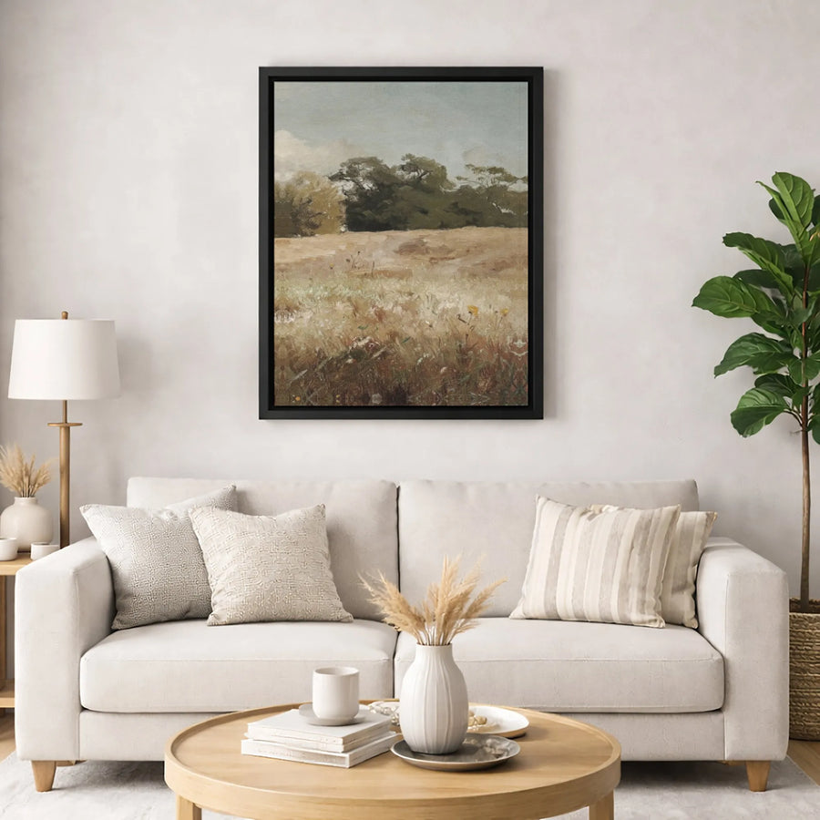 Vintage Landscape Canvas Art | Grassy Meadow & Tree Oil Painting Style | 1.25 Inch Gallery Wrap | Premium Home Decor Wall Print