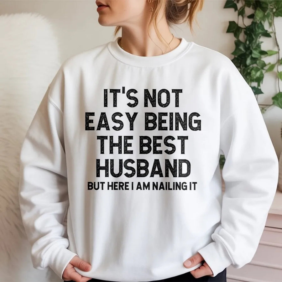 Best Husband Sweatshirt | Funny Marriage Slogan Crewneck | Premium Cotton Blend | Anniversary Gift for Him from Wife