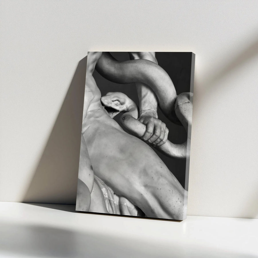 Laocoön Sculpture Vertical Canvas | Greek Mythology Wall Art Print | Premium Black and White Photography | Collector's Home Decor Gift for Art Historian