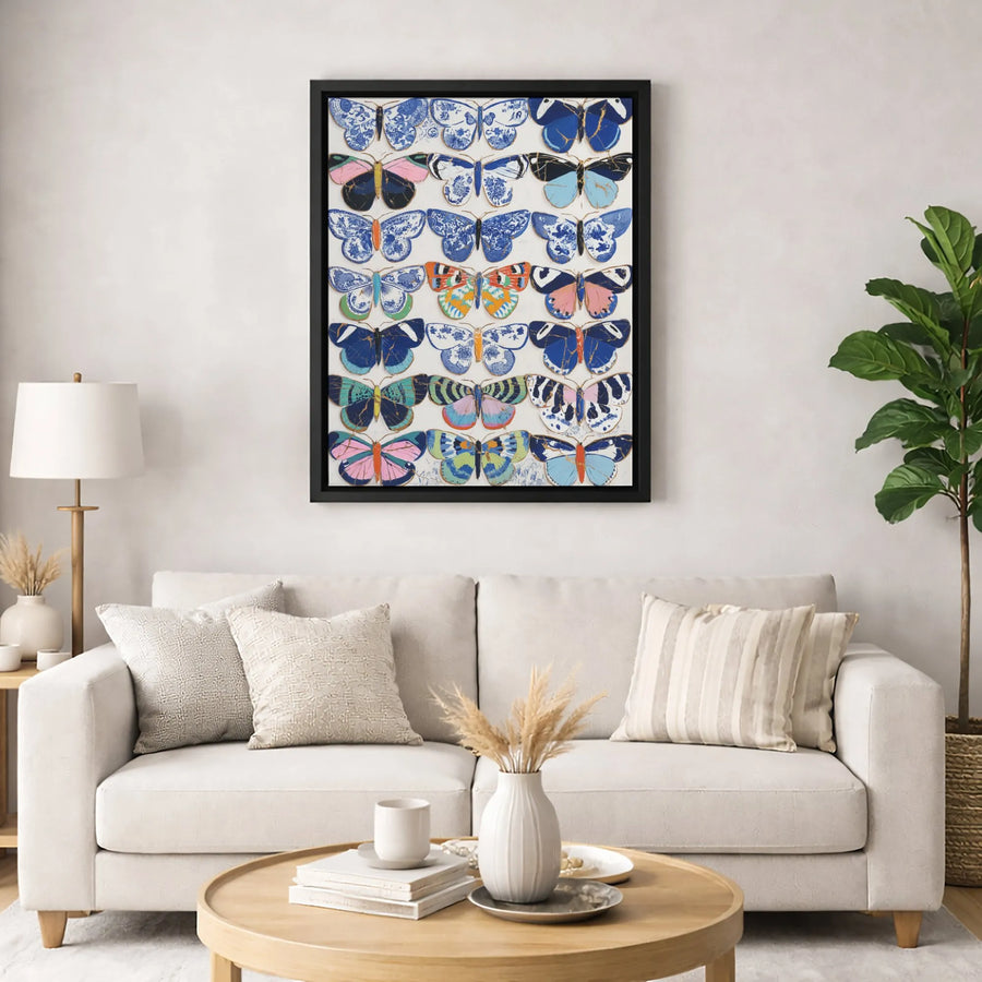 Butterfly Wall Art Print | Blue And White Porcelain Kintsugi Style | Premium 1.25 Inch Gallery Canvas | Nature Lover Home Decor Gift