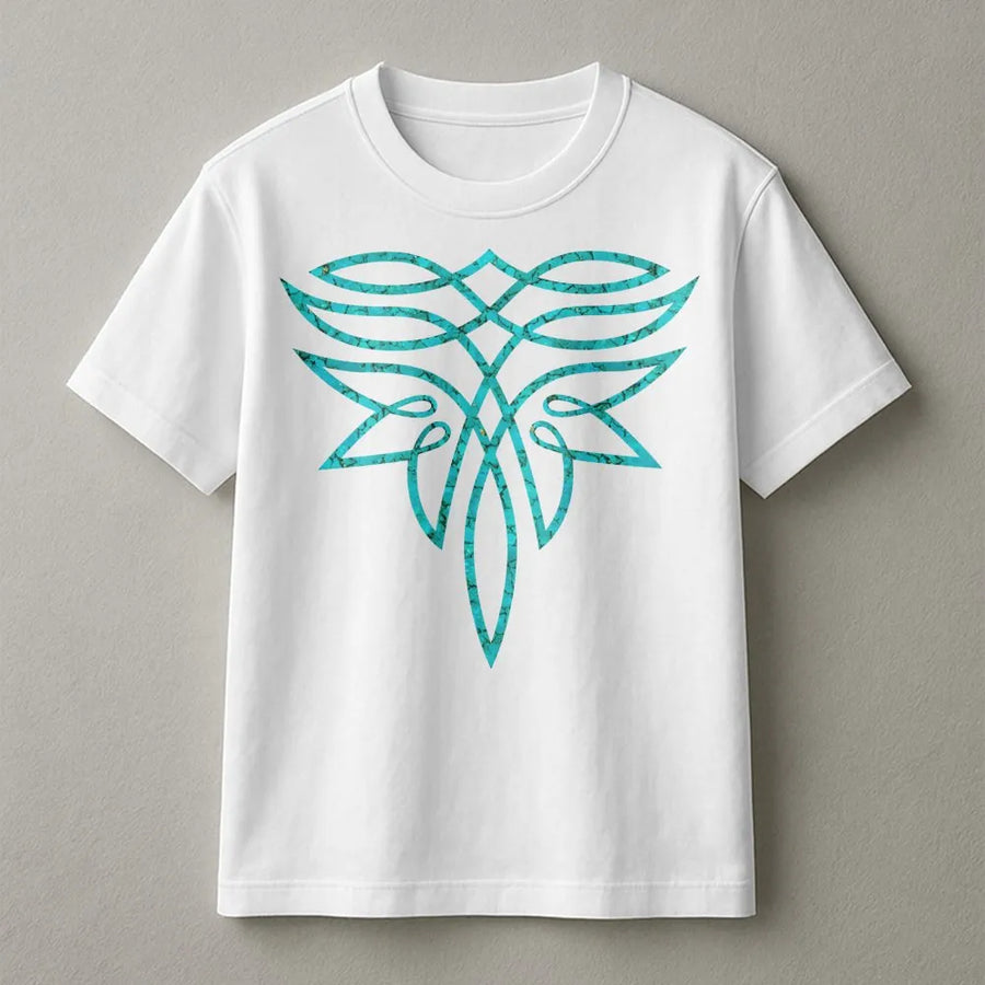 Western Boot Stitch T-Shirt | Turquoise Geometric Embroidery Pattern | Premium Soft Cotton | Stylish Cowgirl Apparel Gift for Her