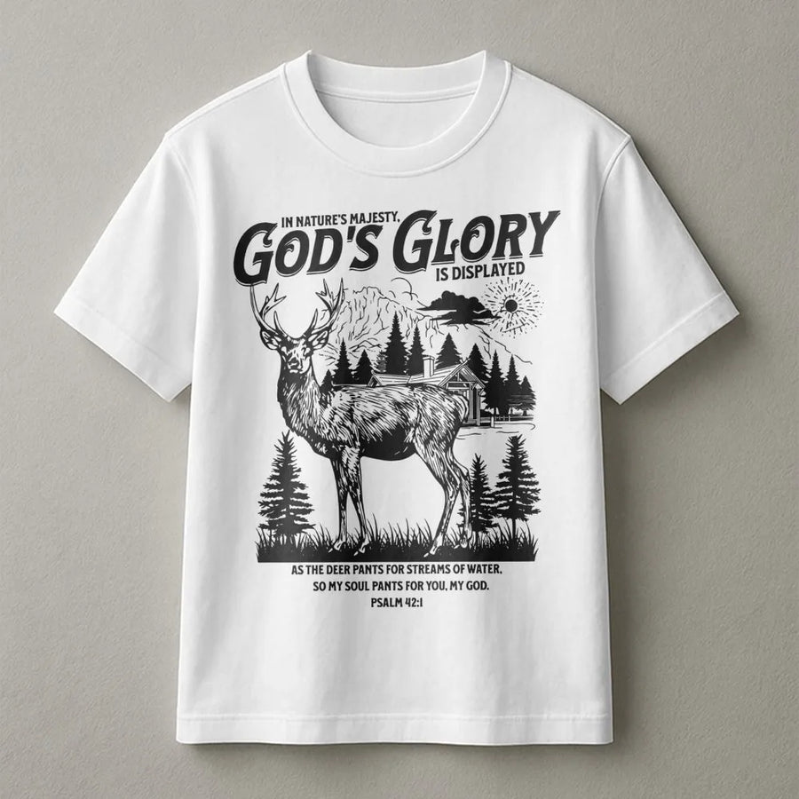 Psalm 42:1 Deer T-Shirt | Christian Nature Wilderness Graphic | Premium Soft Cotton | Faith-Based Hunting Gift for Men and Women
