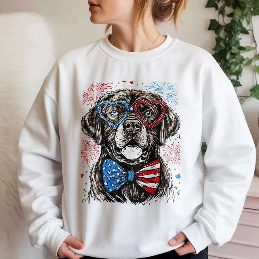 Patriotic Labrador Sweatshirt | 4th of July Dog with Glasses | Premium Cotton Blend | Unisex USA Dog Lover Gift
