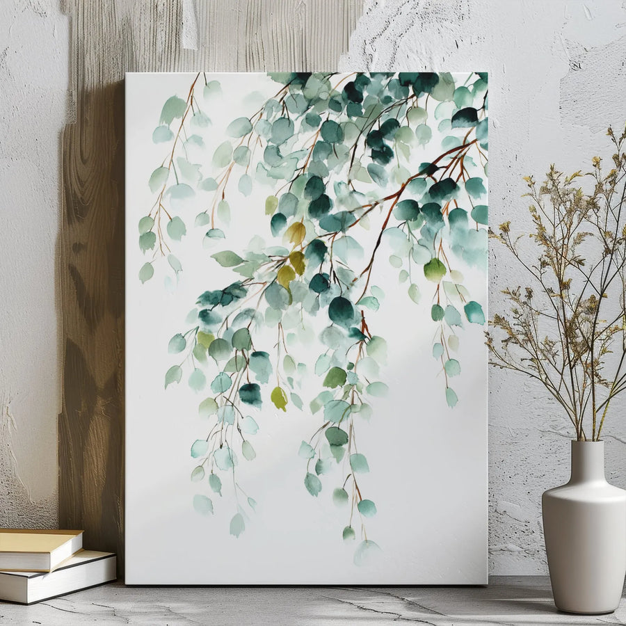 Eucalyptus Leaves Canvas Wall Art | Watercolor Botanical Hanging Plant Print | Premium Gallery Wrapped Decor | Modern Home Office Gift