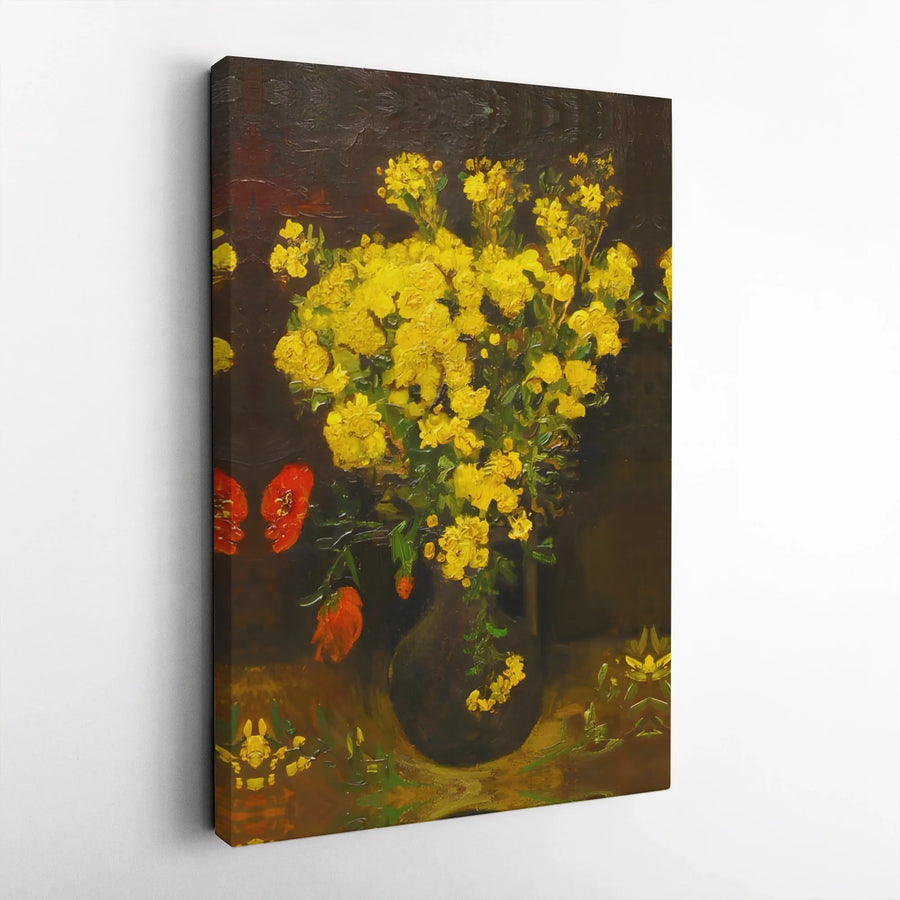 Yellow Flower Still Life Canvas | Impressionist Floral Oil Painting Style | 1.25-Inch Gallery Wrap Premium Print | Classic Home & Office Decor