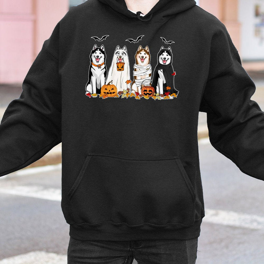 Halloween Husky Hoodie | Cute Ghost Dog Costume Graphic | Premium Cotton Blend Pullover | Spooky Fall Gift for Dog Lovers