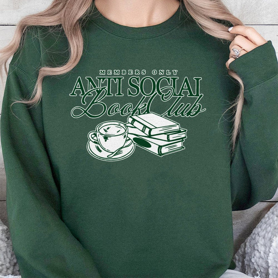 Anti Social Book Club Sweatshirt | Bookish Coffee Reader Aesthetic | Premium Cotton Blend | Gift For Book Lovers Readers Librarian Unisex Pullover