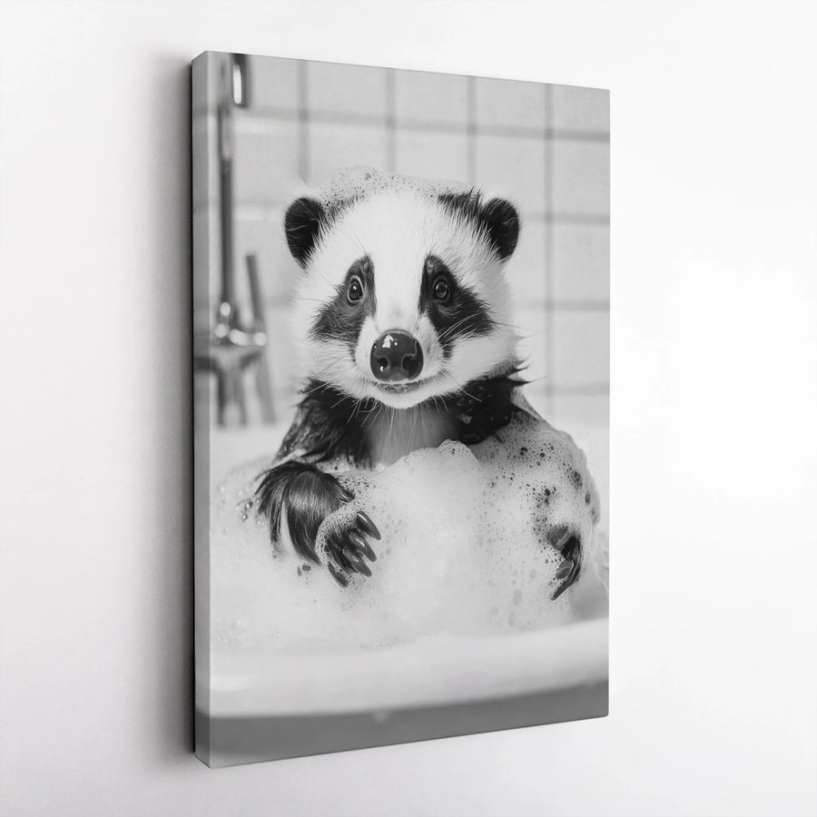 Raccoon Bubble Bath Canvas Wall Art | Whimsical Animal Bathroom Decor | Gallery-Wrapped Premium Print | Cute Home Office Gift