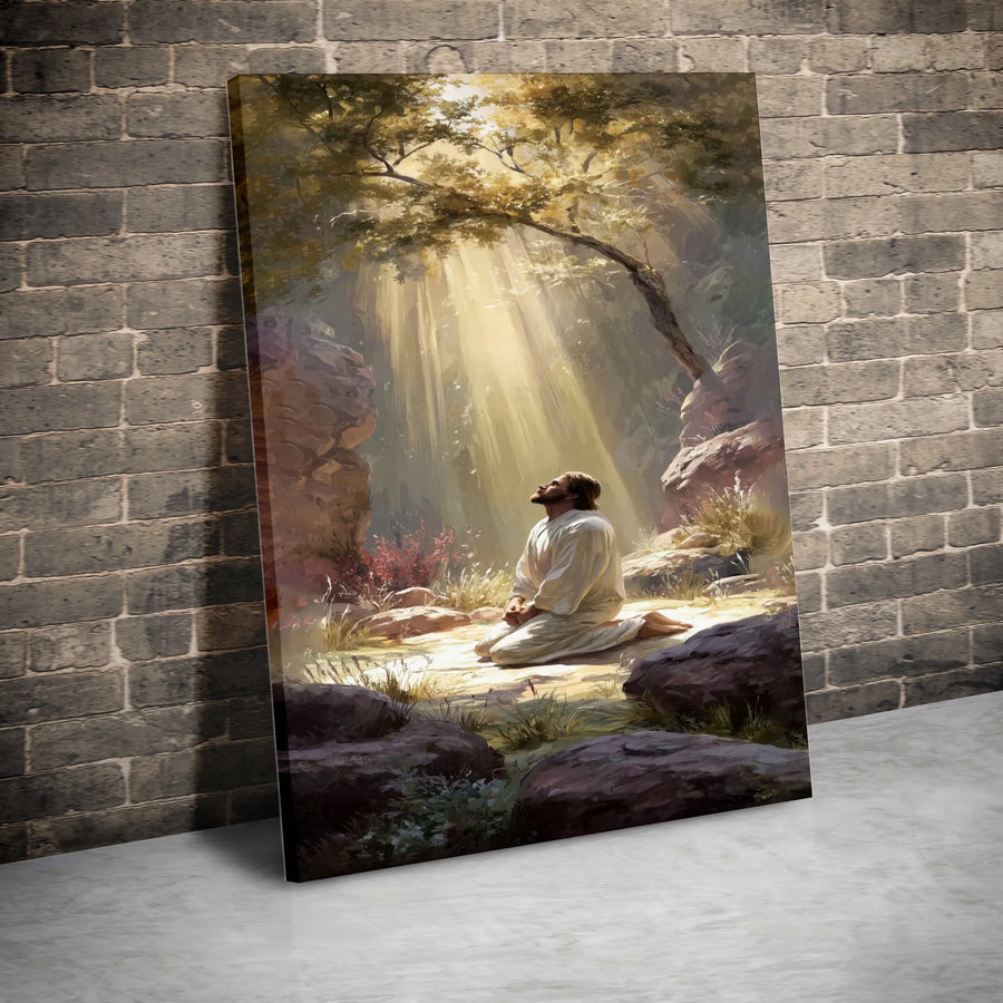 Jesus Praying in Gethsemane Canvas Art | Heavenly Light Christian Wall Decor | Gallery Quality Premium Print | Inspirational Religious Gift for Home